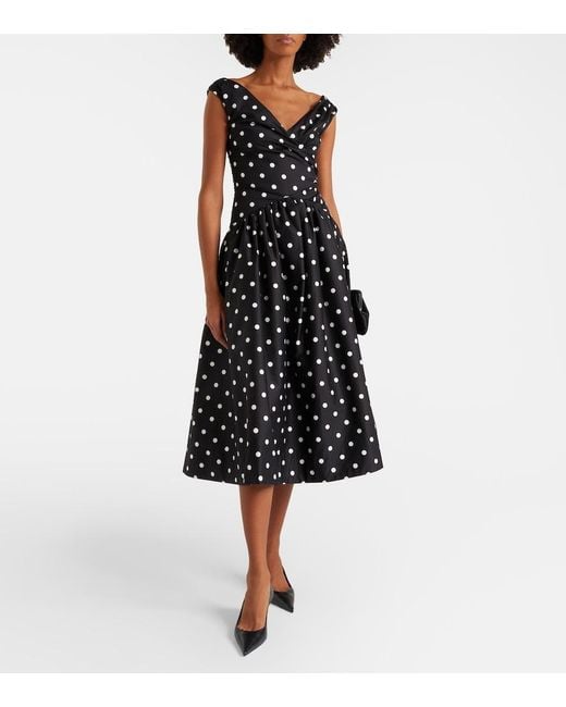 Self-Portrait Black Polka-Dot Off-Shoulder Cotton Midi Dress