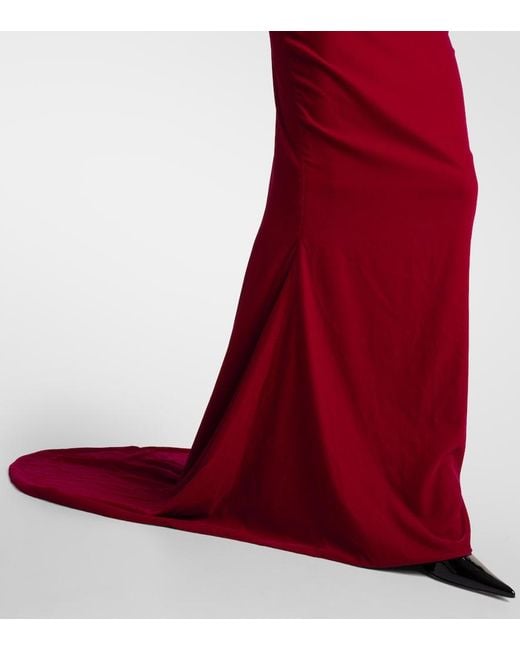 Miss Sohee Red Embellished Cotton-Blend Velvet Gown