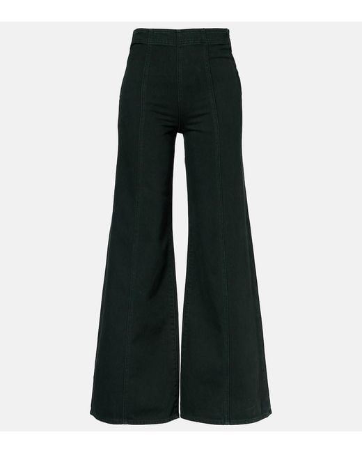 Ulla Johnson Black Bianca High-Rise Cotton Wide-Leg Pants
