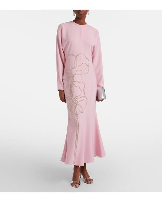 Costarellos Pink Avenna Embellished Crepe Midi Dress