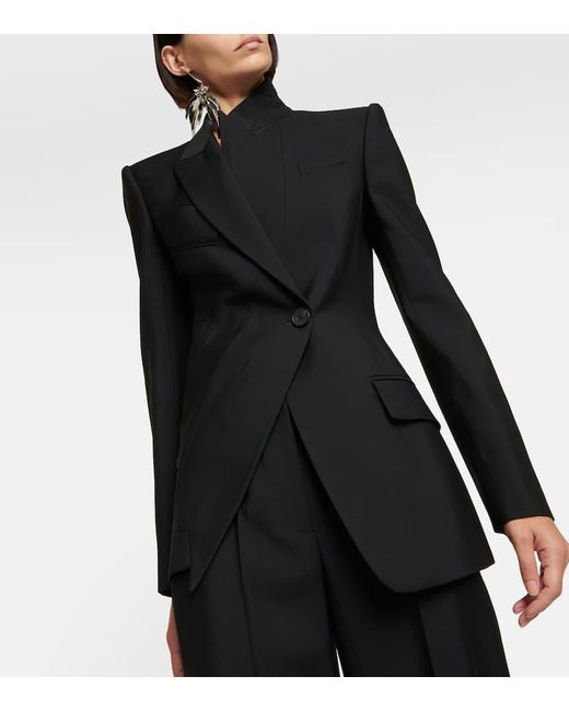 Blazer in lana asimmetrico di Alexander McQueen in Black
