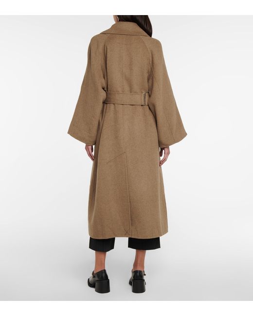 Natural Womens Coats Ganni Coats Ganni Wool-blend Wrap Coat in Brown 