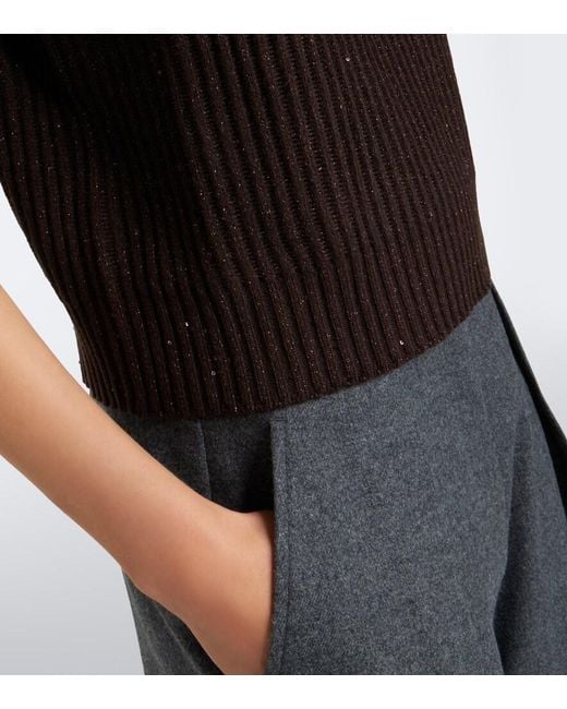 Brunello Cucinelli Black Ribbed-Knit Cashmere And Wool-Blend Sweater
