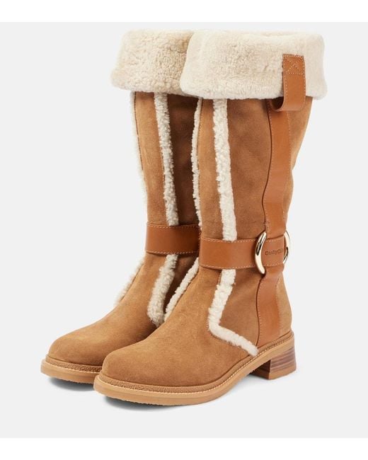 See By Chloé Brown New Ring Suede And Shearling Knee-High Boots