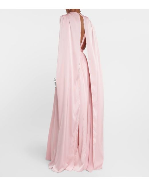 Safiyaa Pink Draped Satin Cape Gown