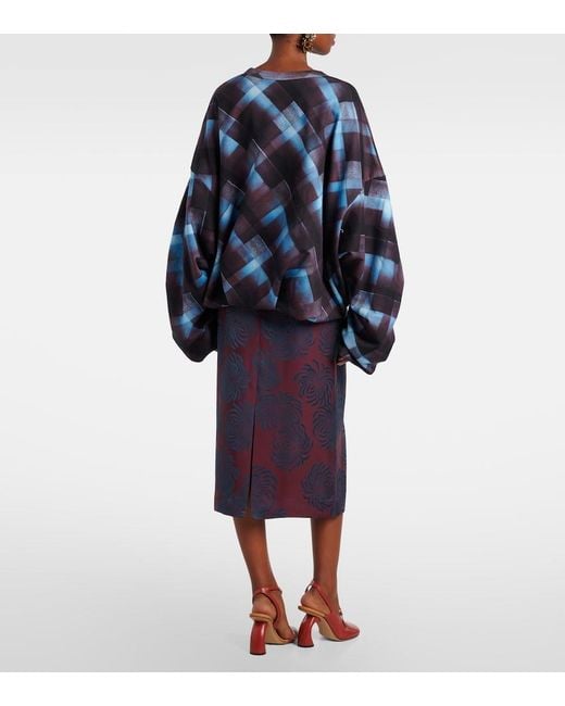 Dries Van Noten Blue Checked Cotton Sweatshirt