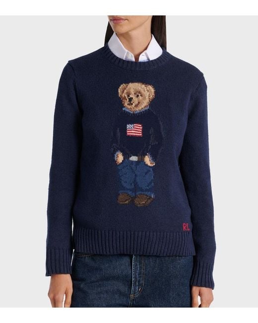 Polo Ralph Lauren Blue Pullover Polo Bear Aus Baumwolle Und Leinen