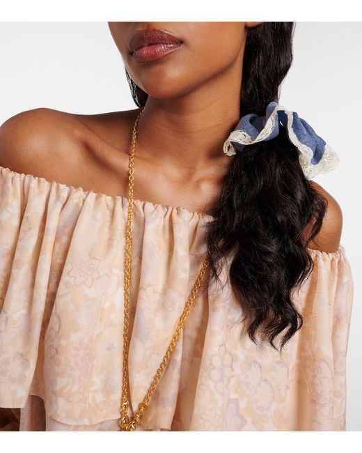 Chloé Purple Lace-Trimmed Floral Silk Jacquard Scrunchie