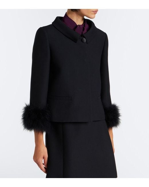 Valentino Black Crepe Couture Feather-Trimmed Jacket