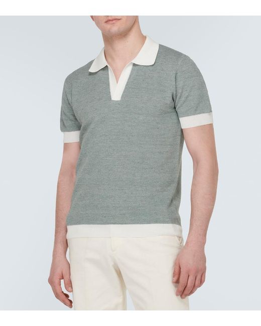 Thom Sweeney Green Cotton And Linen Polo Shirt for men