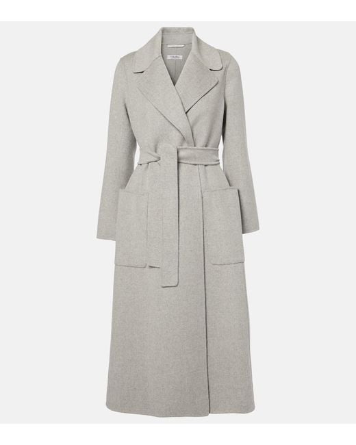 Max Mara Gray Paolore Virgin Wool Wrap Coat