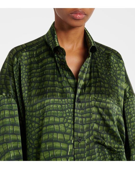 Balenciaga Cocoon Printed Oversized Silk Satin Shirt in Green | Lyst