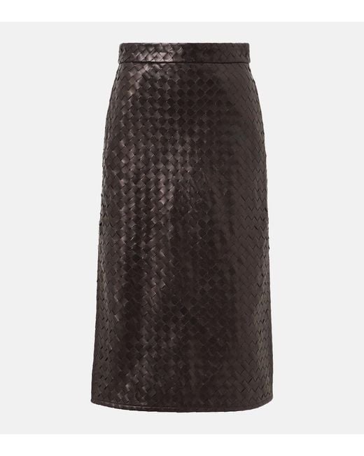 Bottega Veneta Brown Midirock Intrecciato Aus Leder