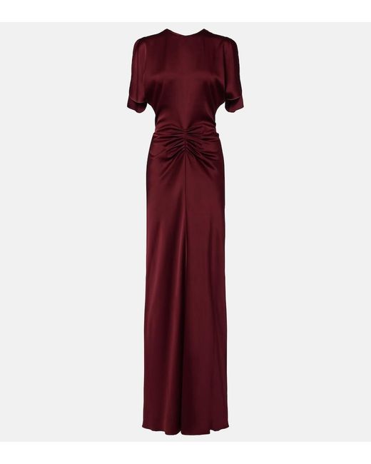 Victoria Beckham Purple Isabella Gathered Satin Gown