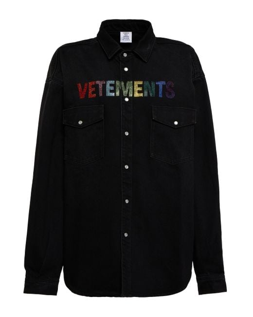 Vetements Black Metallic Logo Denim Shirt