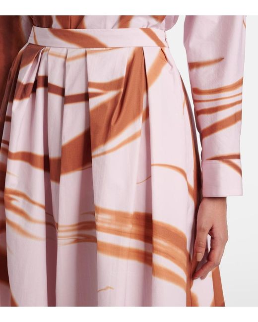Dries Van Noten Pink Printed Gathered Cotton Midi Skirt