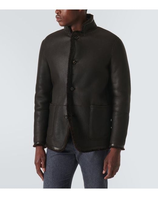 Loro Piana Black Shearling-Lined Leather Jacket for men