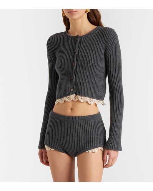 Magda Butrym Black Cropped Crochet-Trimmed Cashmere Cardigan