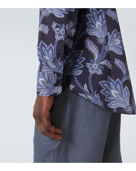 Etro Blue Cotton Shirt With Floral Print for men
