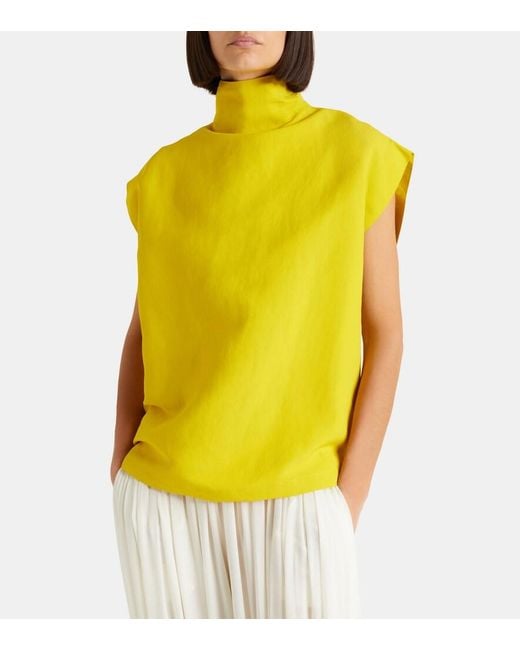 Alaïa Yellow Poplin Turtleneck Top