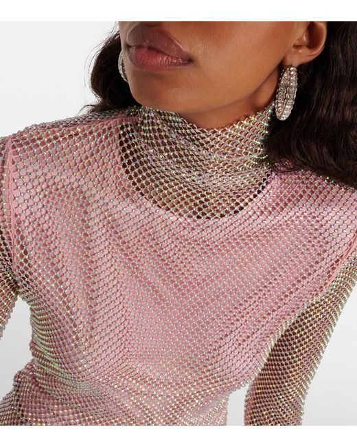 Sportmax Pink Fishnet Embellished Turtleneck Top