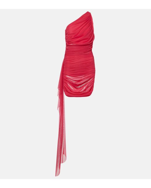 The Sei Red Drape-detail Ruched Chiffon Minidress