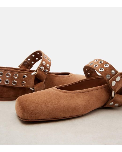 Alaïa Brown Mary-Jane-Ballerinas Biker Aus Veloursleder