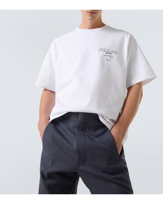 Prada T-Shirt Aus Baumwoll-Jersey in White für Herren