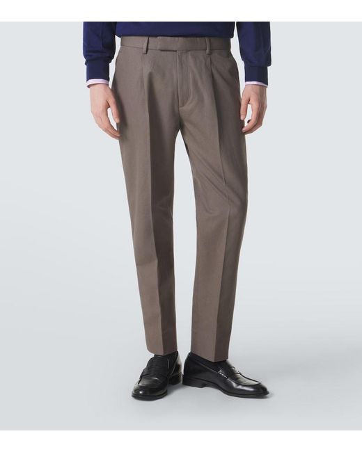 Zegna Gray Cotton And Linen Straight Pants for men