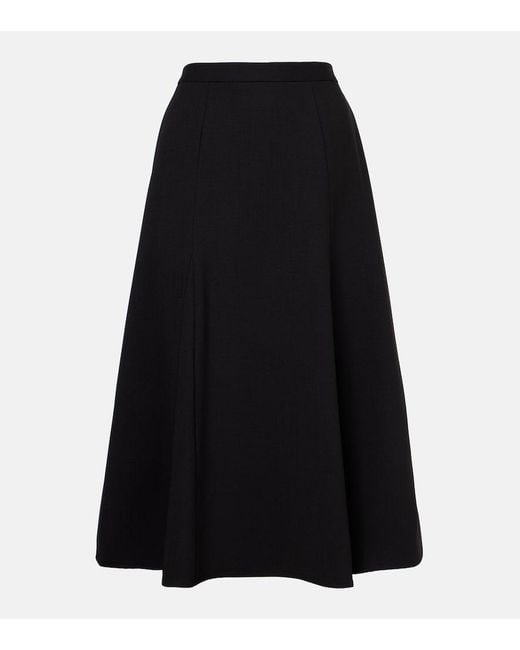 Carolina Herrera Black High-Rise Wool-Blend Midi Skirt