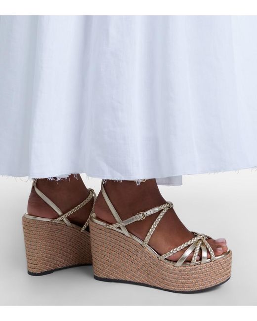 Jimmy Choo Metallic Nyra Braided Leather Espadrille Wedges