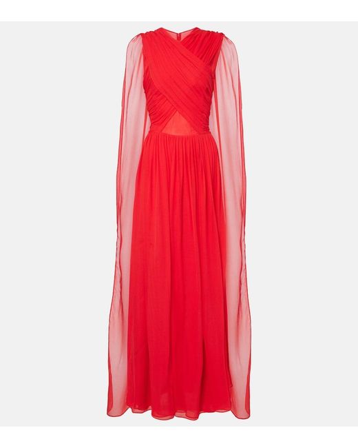 Costarellos Seva Gathered Silk Georgette Gown