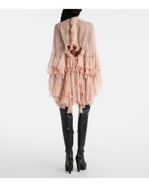 Chloé Natural Ruffled Silk Muslin Minidress