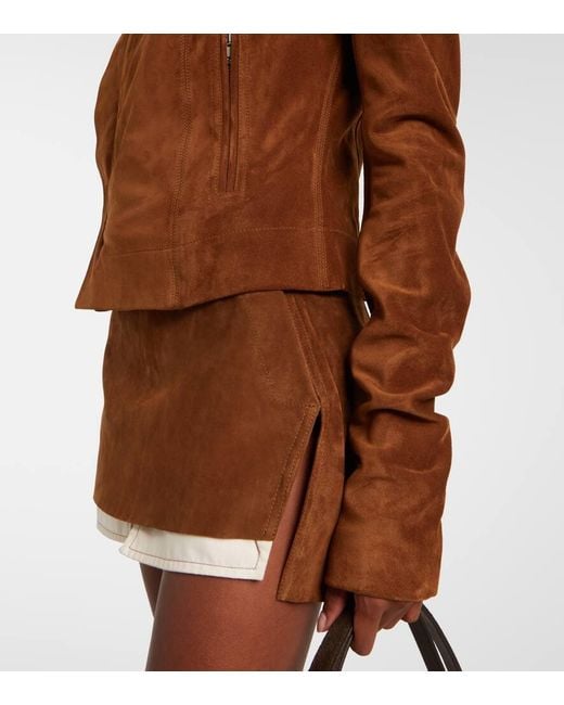 Rick Owens Brown Jacke Aus Veloursleder