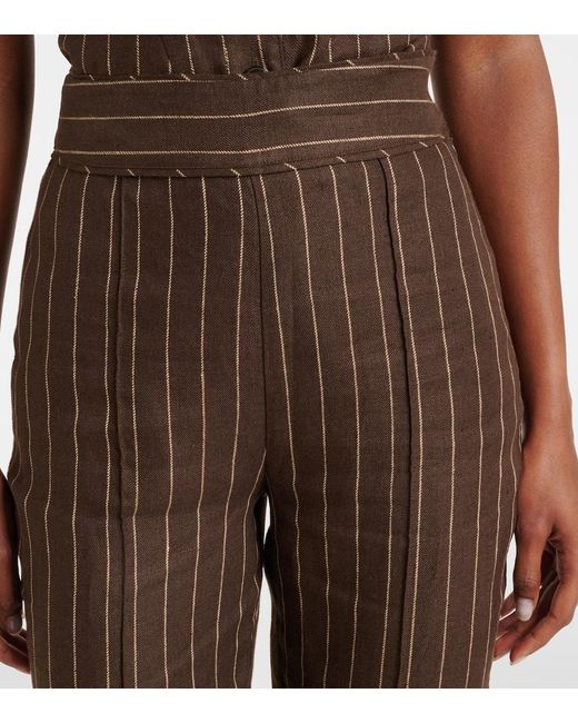 Posse Brown Thea Pinstripe High-Rise Linen Pants