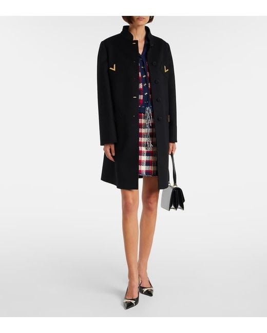 Valentino Black Vgold Wool And Cashmere Coat