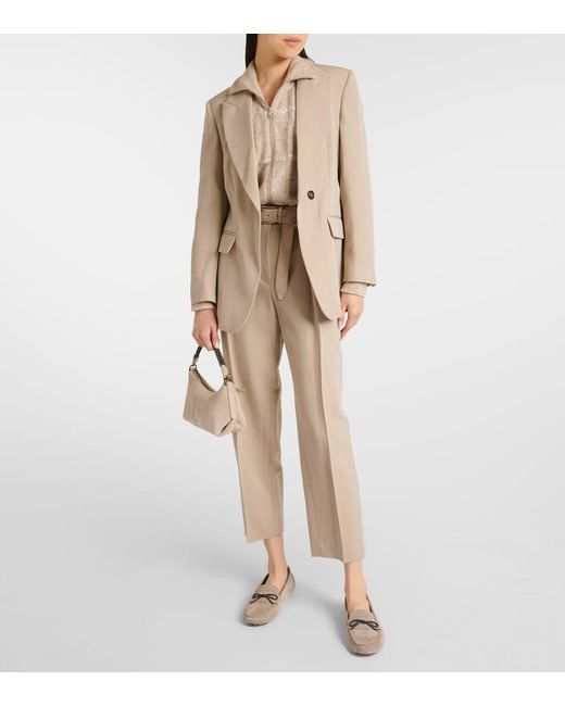 Brunello Cucinelli Natural Wool-Blend Straight Pants