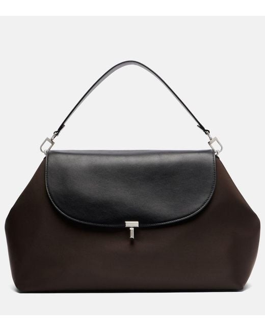 Totême  Black T-Lock Medium Leather-Trimmed Shoulder Bag