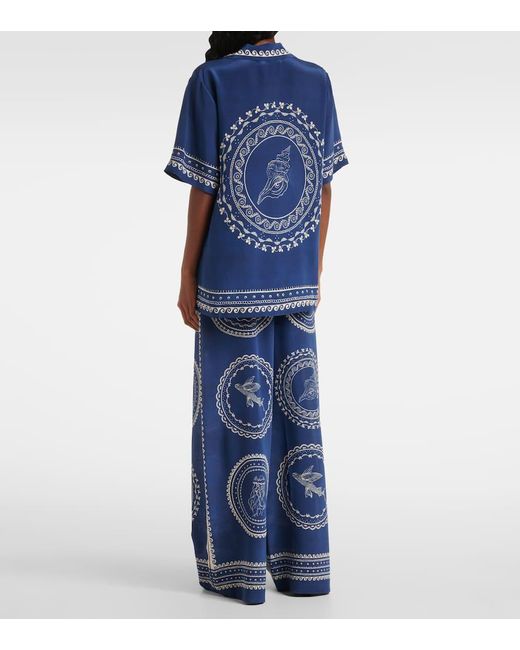 ALÉMAIS Blue Bedrucktes Hemd Oceane Aus Seide