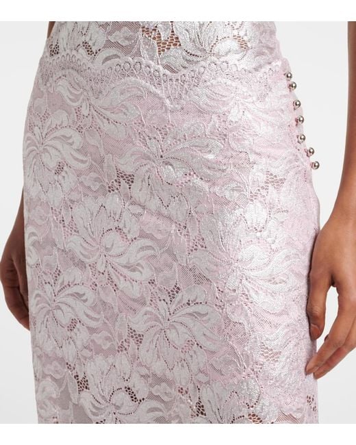 Rabanne Pink Floral Lace Midi Skirt