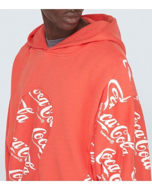 ERL Red Printed Cotton Hoodie for men