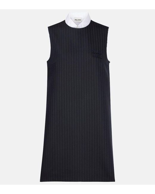 Miu Miu Blue Wool And Cotton Minidress
