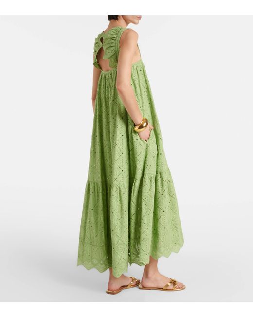 Robe longue brodee en coton melange Dorothee Schumacher en coloris Green