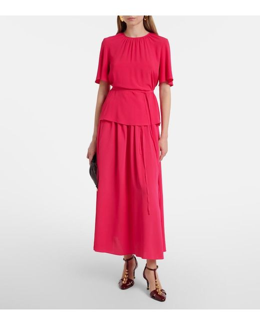 Joseph Red Libby Belted Crepe Blouse