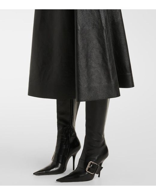 Balenciaga Black Leather Flared Skirt