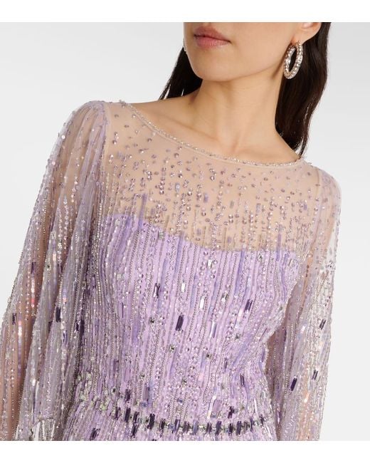 Jenny Packham Purple Rhapsody Sequin-Embellished Gown