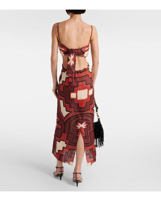 Johanna Ortiz Red Espejismo Selvático Linen Dress