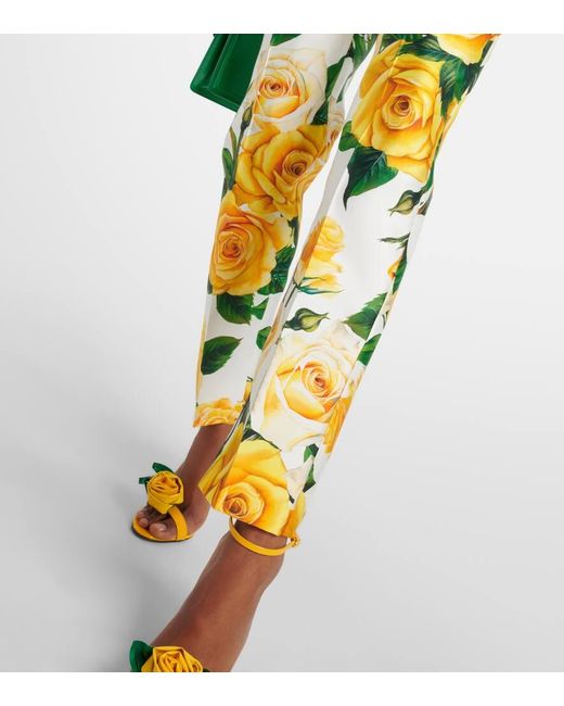Pantalones rectos de mezcla de seda floral de tiro alto Dolce & Gabbana de color Yellow
