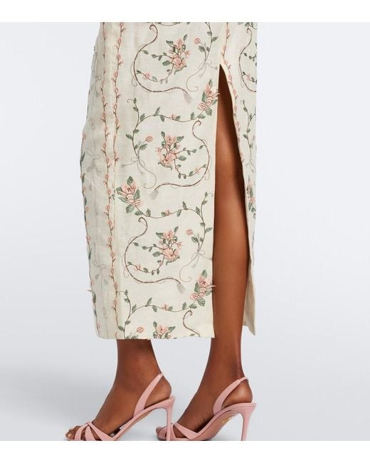Agua Bendita Natural Lirica Floral Embroidered Linen Maxi Skirt