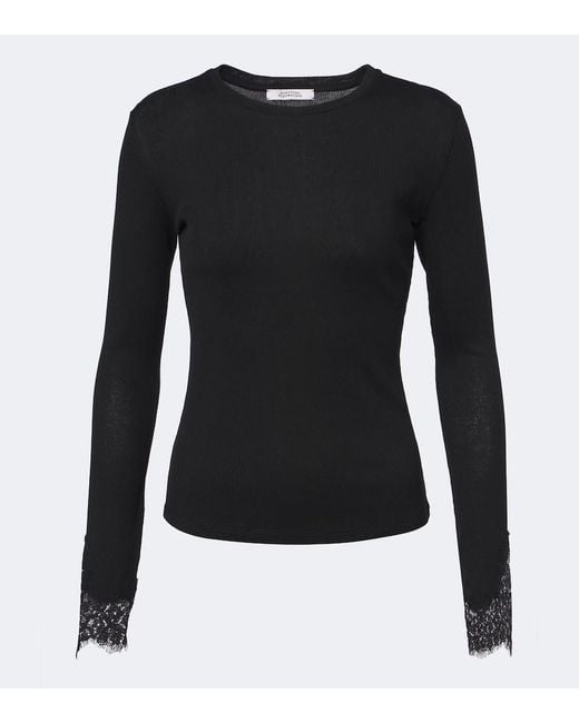 Dorothee Schumacher Black Pure Sleekness Lace-Trimmed Cotton Top